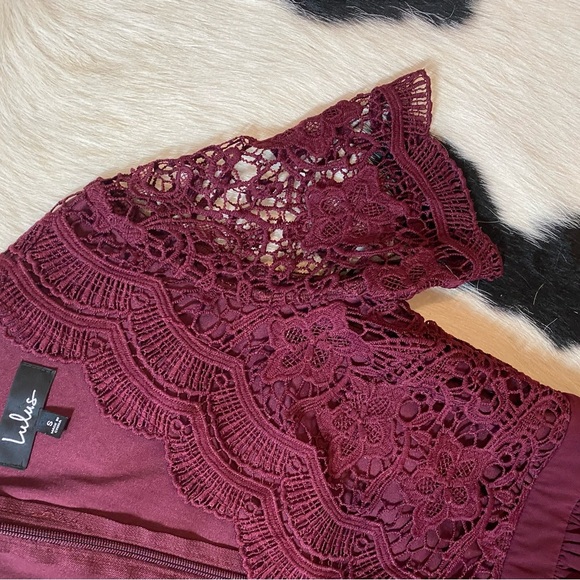 Lulus "Angel in Disguise" burgundy lace skater dress - Picture 8 of 10